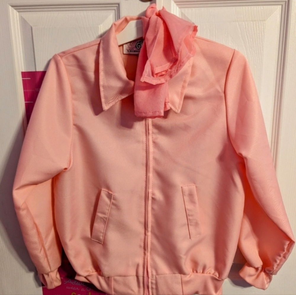 HALLOWEEN COSTUME Girls Grease Pink Jacket (scarf included)